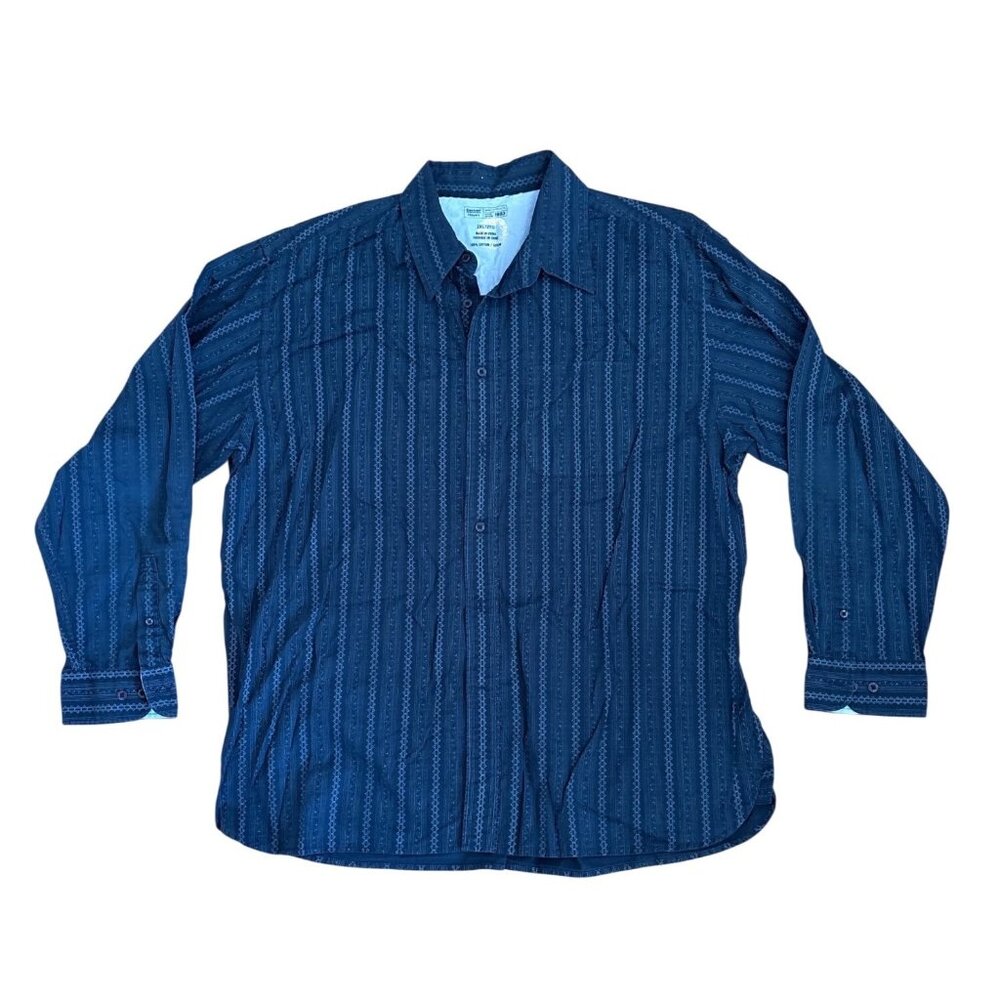 Denver Hayes Shirt Button Up Mens 2XL Long Sleeve Navy Blue Cotton Flip Cuff